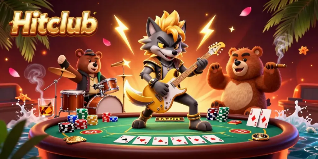 Experience excitement at Hitclub with dynamic casino characters playing poker.