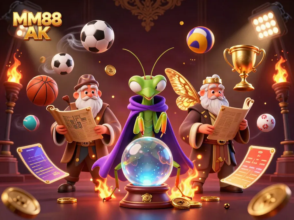 Engage with MM88 AK's thrilling gaming world through a mystical representation of fortune telling, sports elements, and excitement.