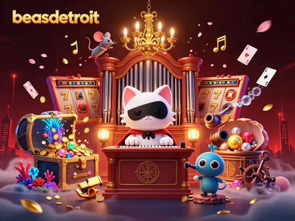 Experience exciting gaming at beasdetroit with a vivid casino celebration illustration.