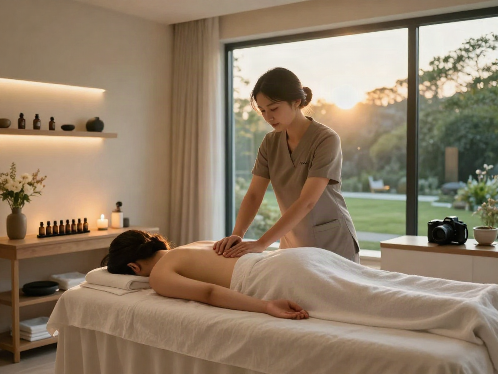 Relaxing 오산출장마사지 session in a serene wellness studio.