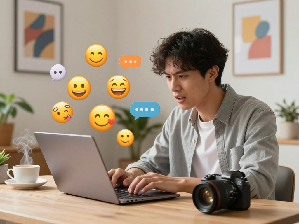 Engaged user experiencing spicychat in a vibrant digital workspace with lively emojis.
