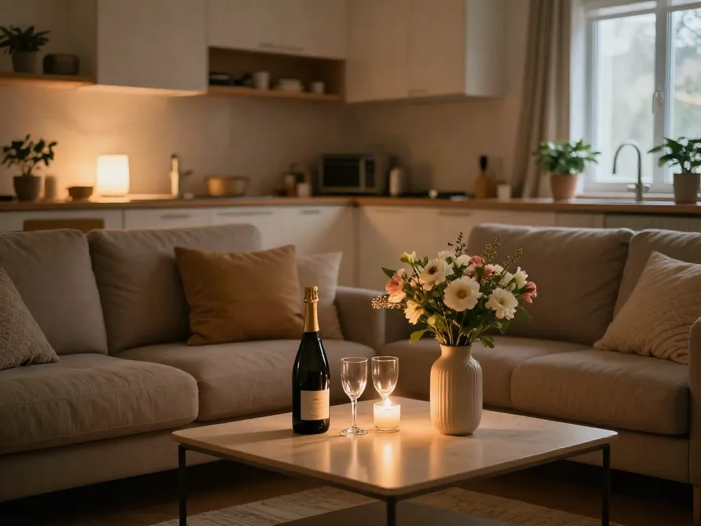 Cozy living space showcasing דירות דיסקרטיות בצפון with intimate decor and ambiance