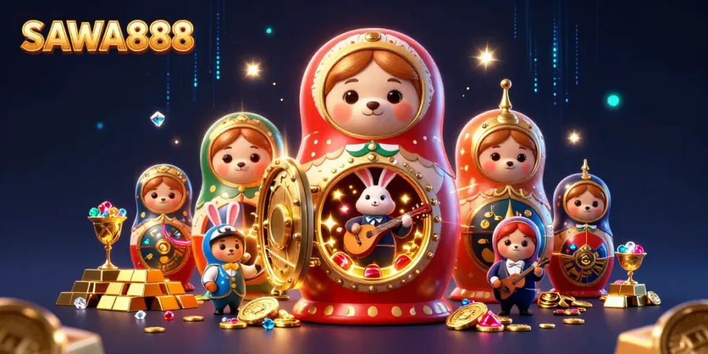 With SAWA888, experience the vibrant energy of a 3D casino scene filled with fortune and excitement.