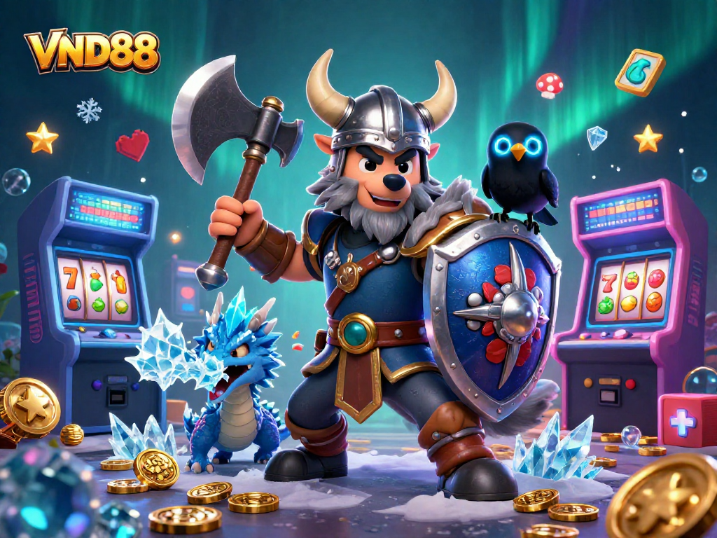VND88: Join the Viking and dragon as they spin slot machines for thrilling wins!
