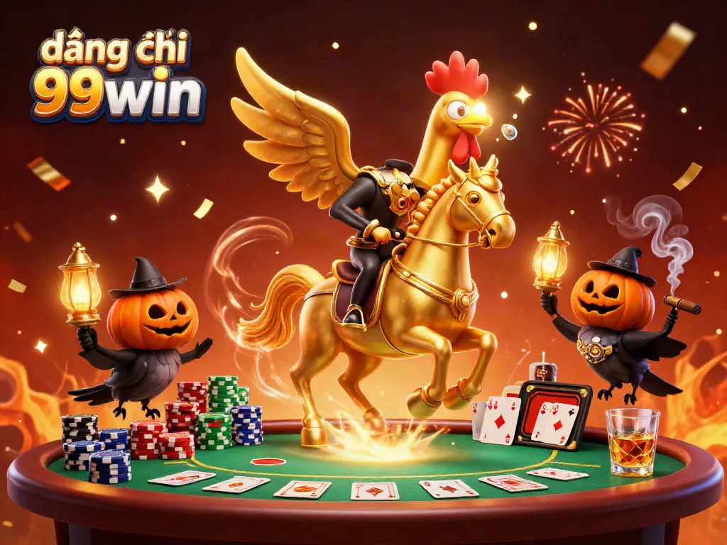Engage with đăng ký 99win as a golden rooster guides players through a vibrant casino.
