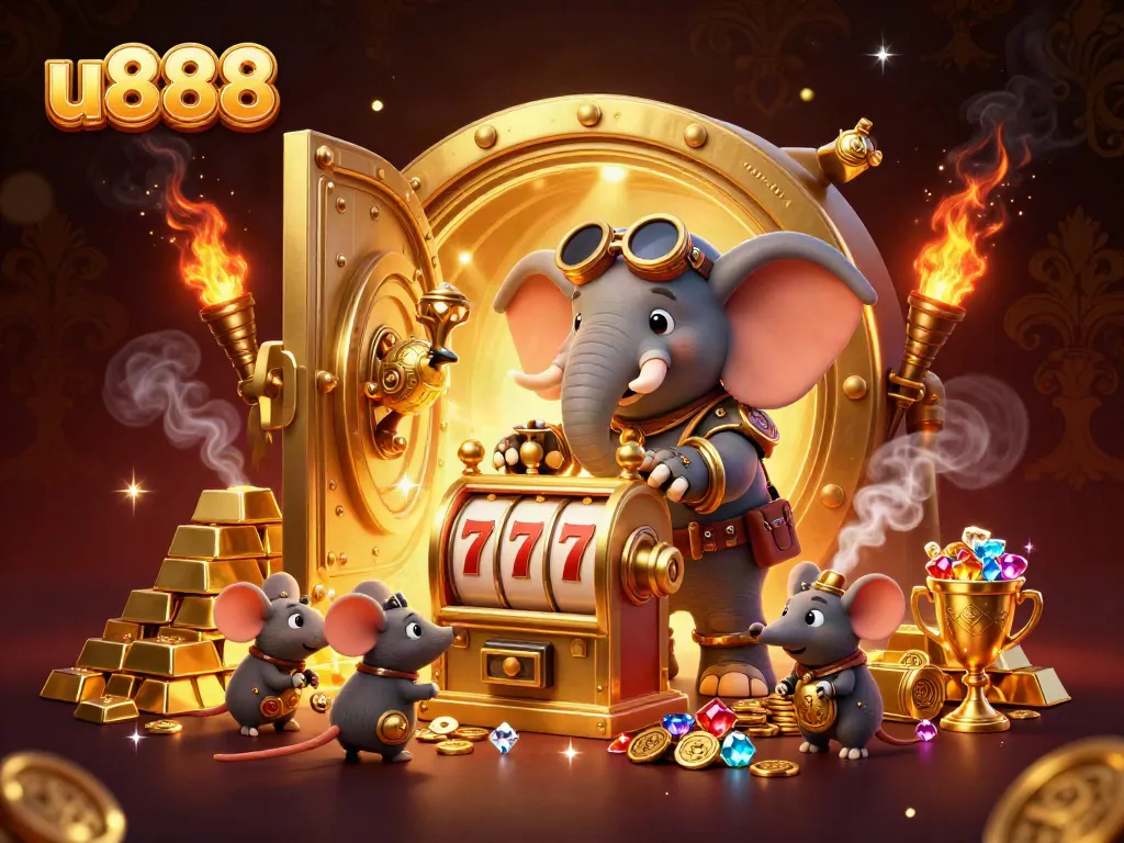 Spin to win at u888 with a steampunk elephant engineer and a dazzling display of riches.